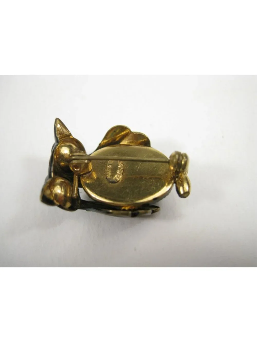 Vintage Turquoise Cabochon Enamel Owl Pin Brooch Germany Gold Tone 1 in 1960s